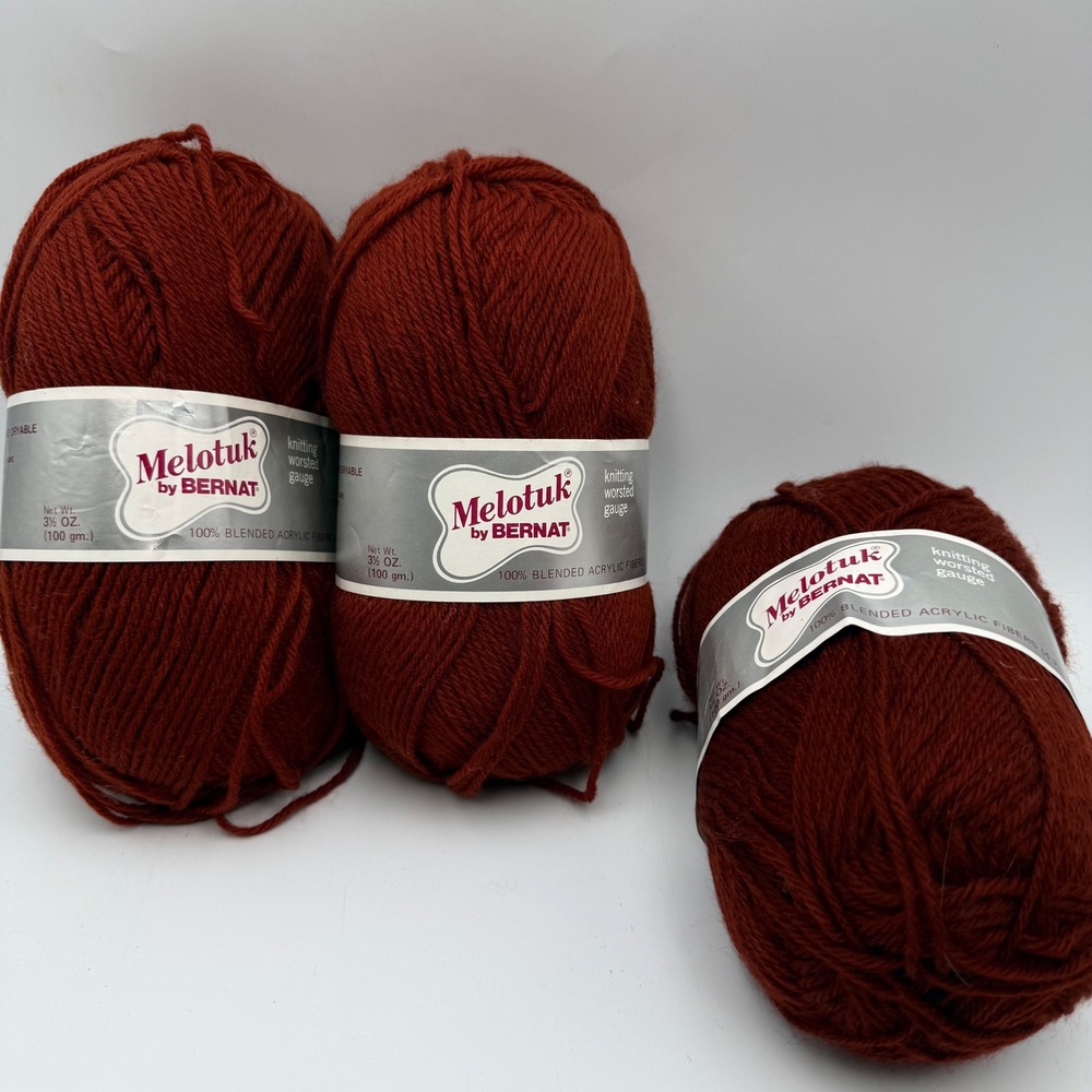 Bernat Melotuk Yarn Lot 3 Skeins Copper Ranchero Russet Worsted Acrylic Vintage